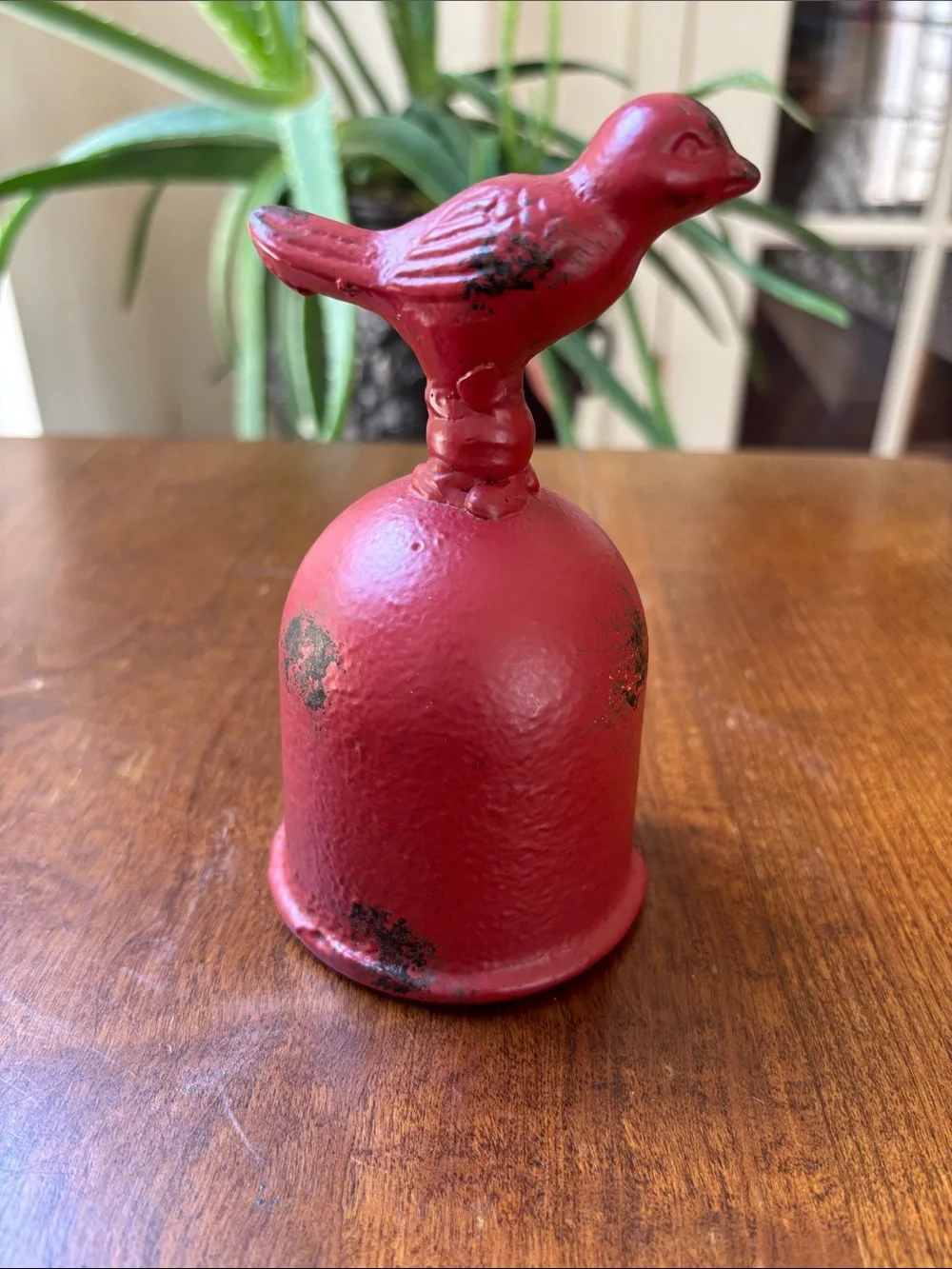 Cast Iron Bell Featuring A Red Bird/Cardinal On Top